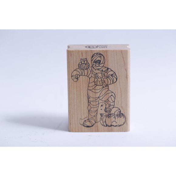 Funny Mummy with Owl, Ghost and Pumpkin, Halloween, Message Stamp - Picture 1 of 3
